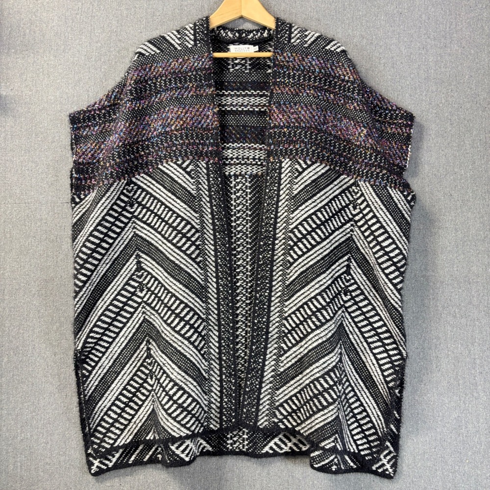 Molly Bracken Sally Geo Metallic Boho Knit Poncho Cardigan Vest XS/S